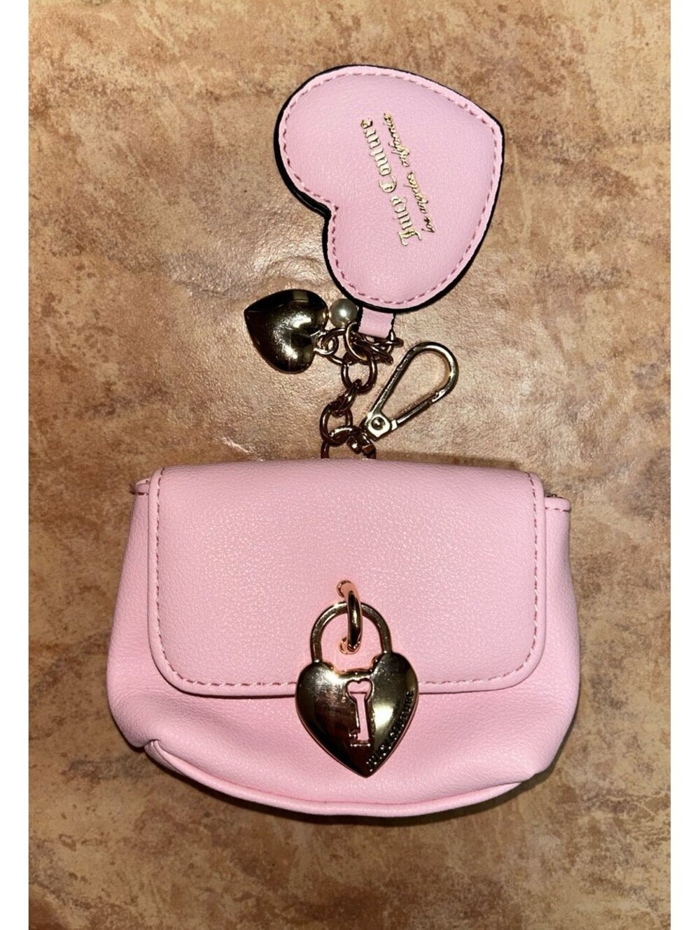 Juicy Couture Pink Mini Purse Coin Pouch Bag Charm Keychain Heart Y2K